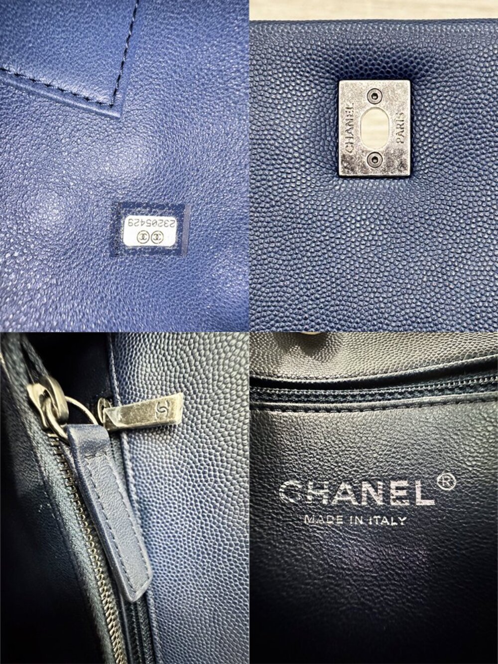 Like New Chanel Navy/Burgundy Quilted Caviar Leather Coco Lizard Handle Bag - Picture 12 of 13